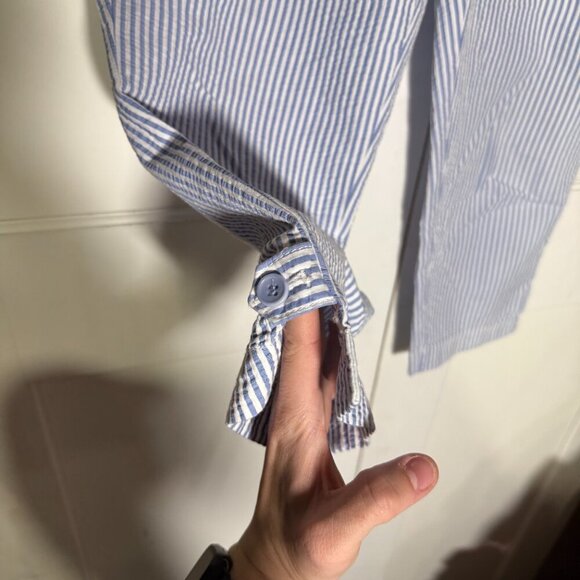Talbots Seersucker The Perfect Crop Pant Cropped Pants Blue White Stripe Size 8P - Picture 9 of 12